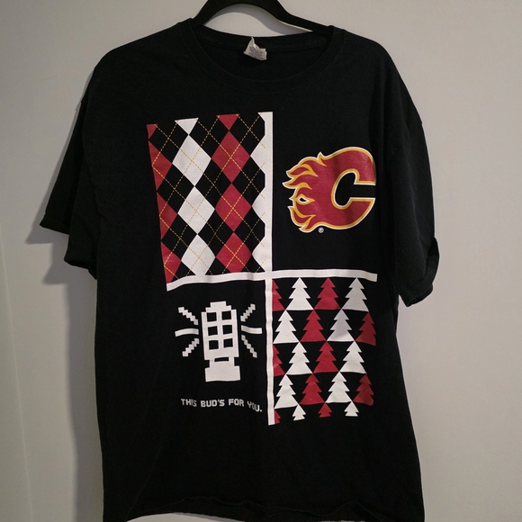 no brand Other - Budweiser Calgary Flames Black Tee with Red and White Graphics